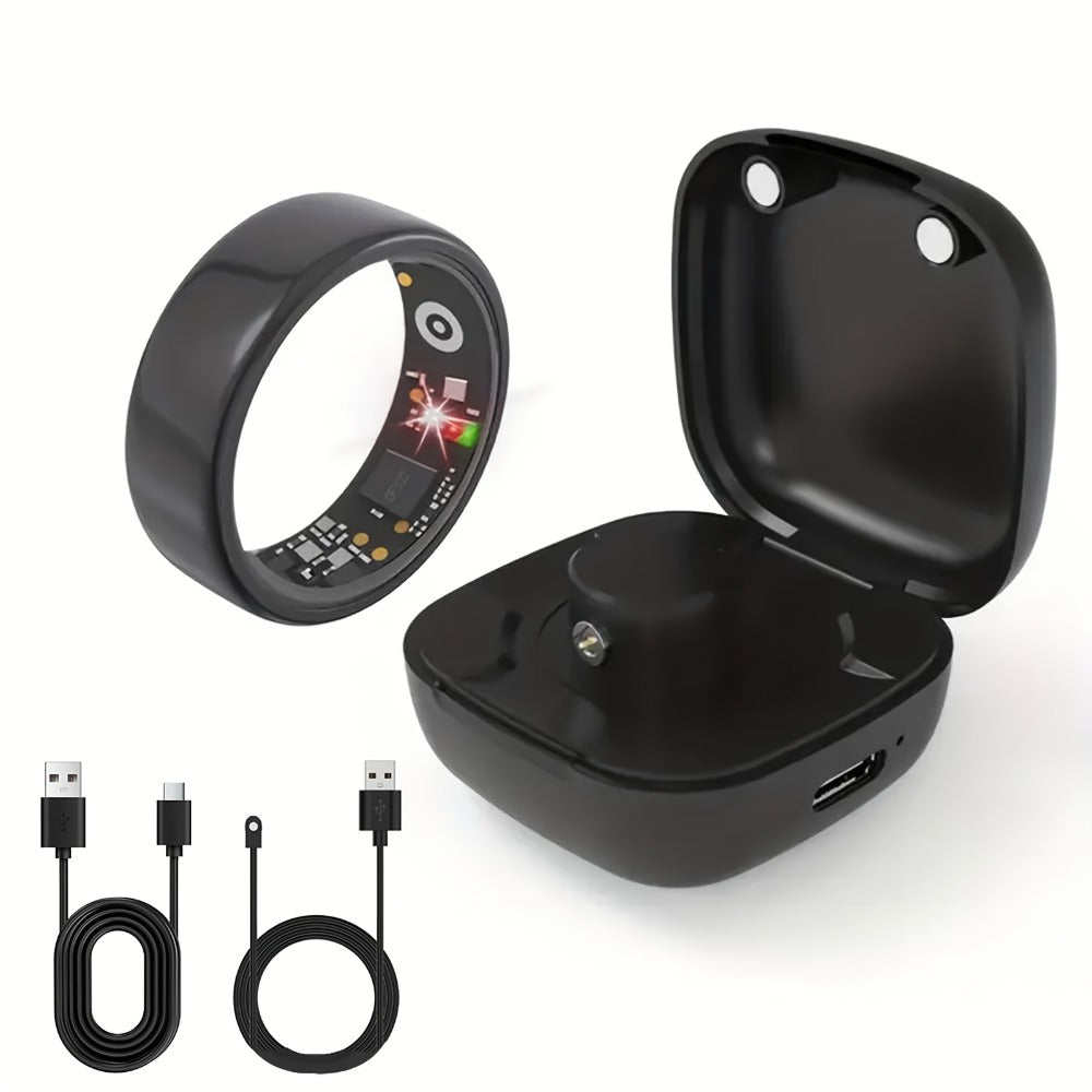 Screenless Smart Ring with Charging Case Options, Black, Gold or Silver Finish and Sizes 7–13