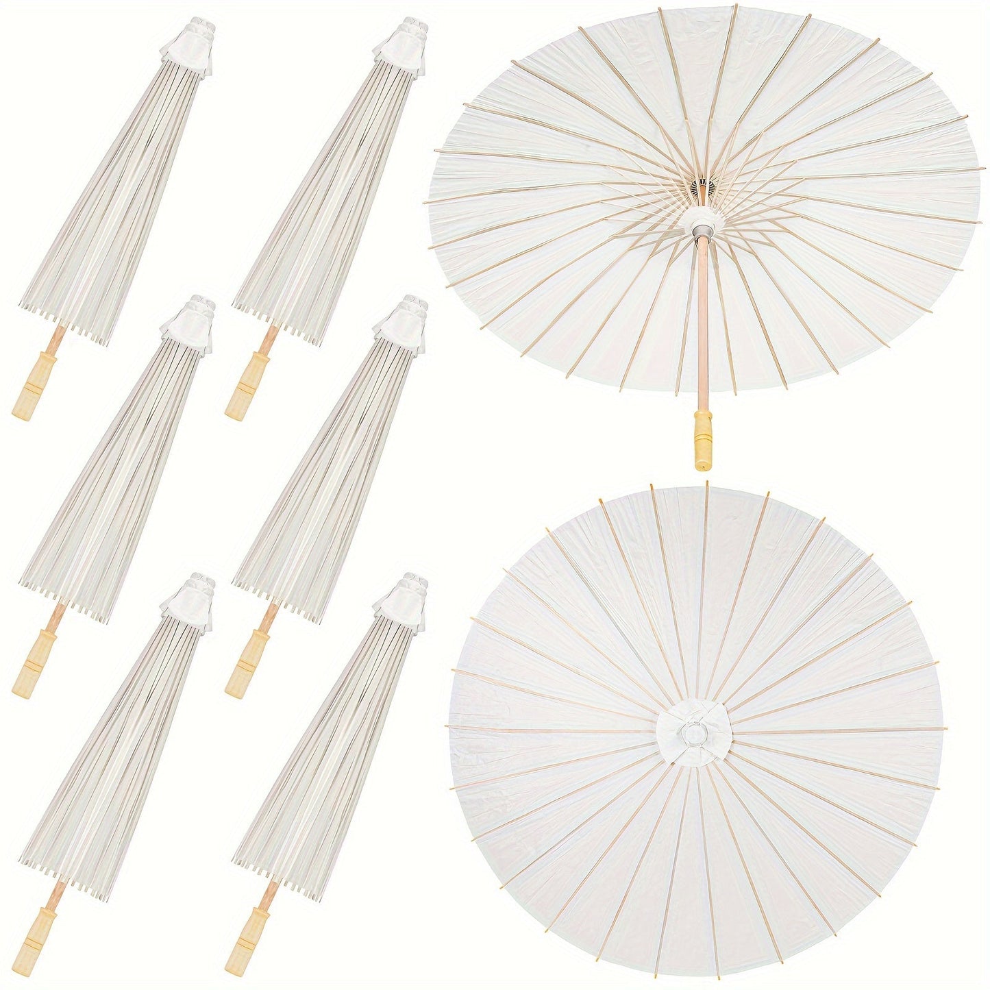 Party Decorations 24-Pack White Paper Parasols with 33-Inch Canopies and Wood-Look Handles