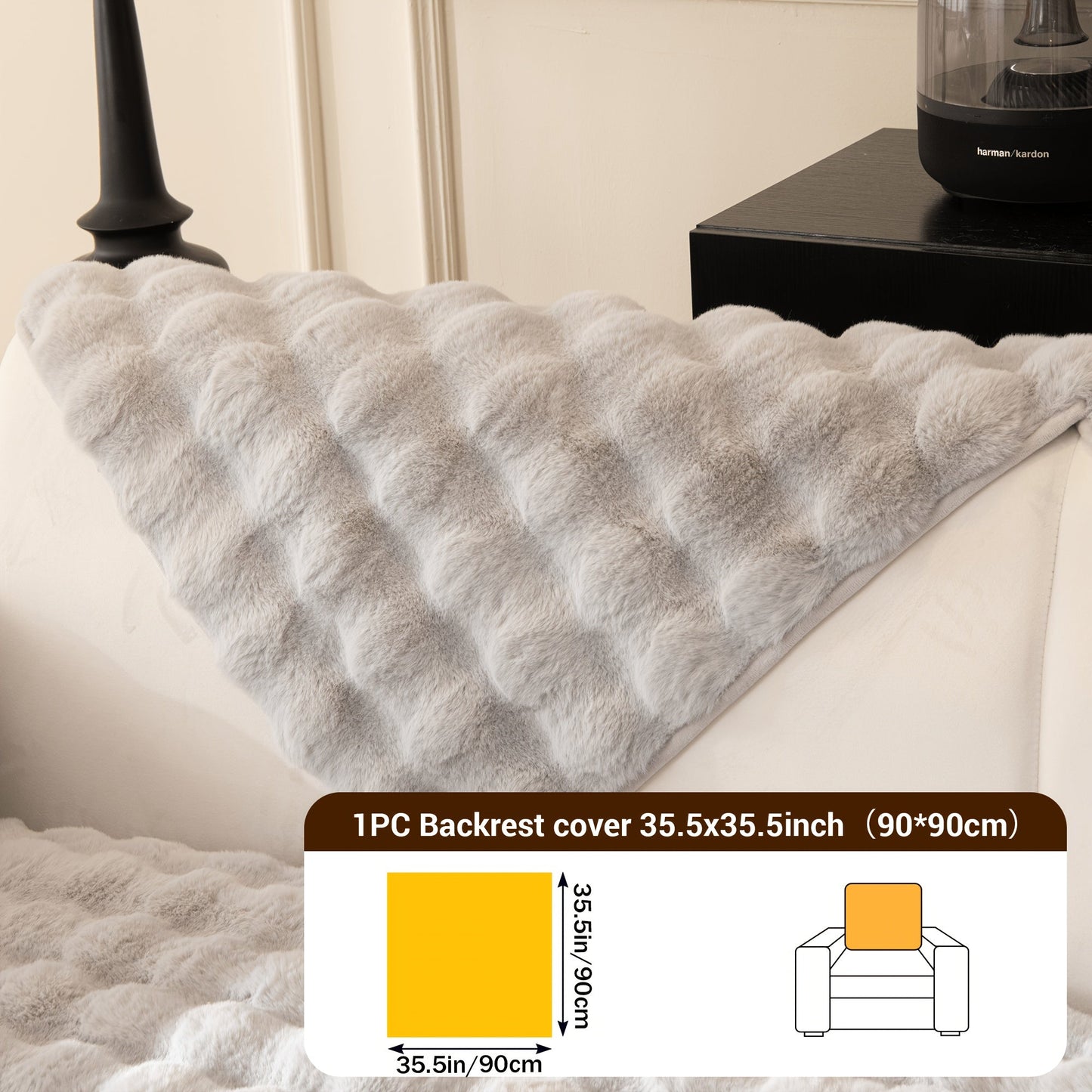 Sofa Cover Bubble Faux Rabbit Fur Panels with Silicone-Dot Backing for Seat, Armrest or Backrest