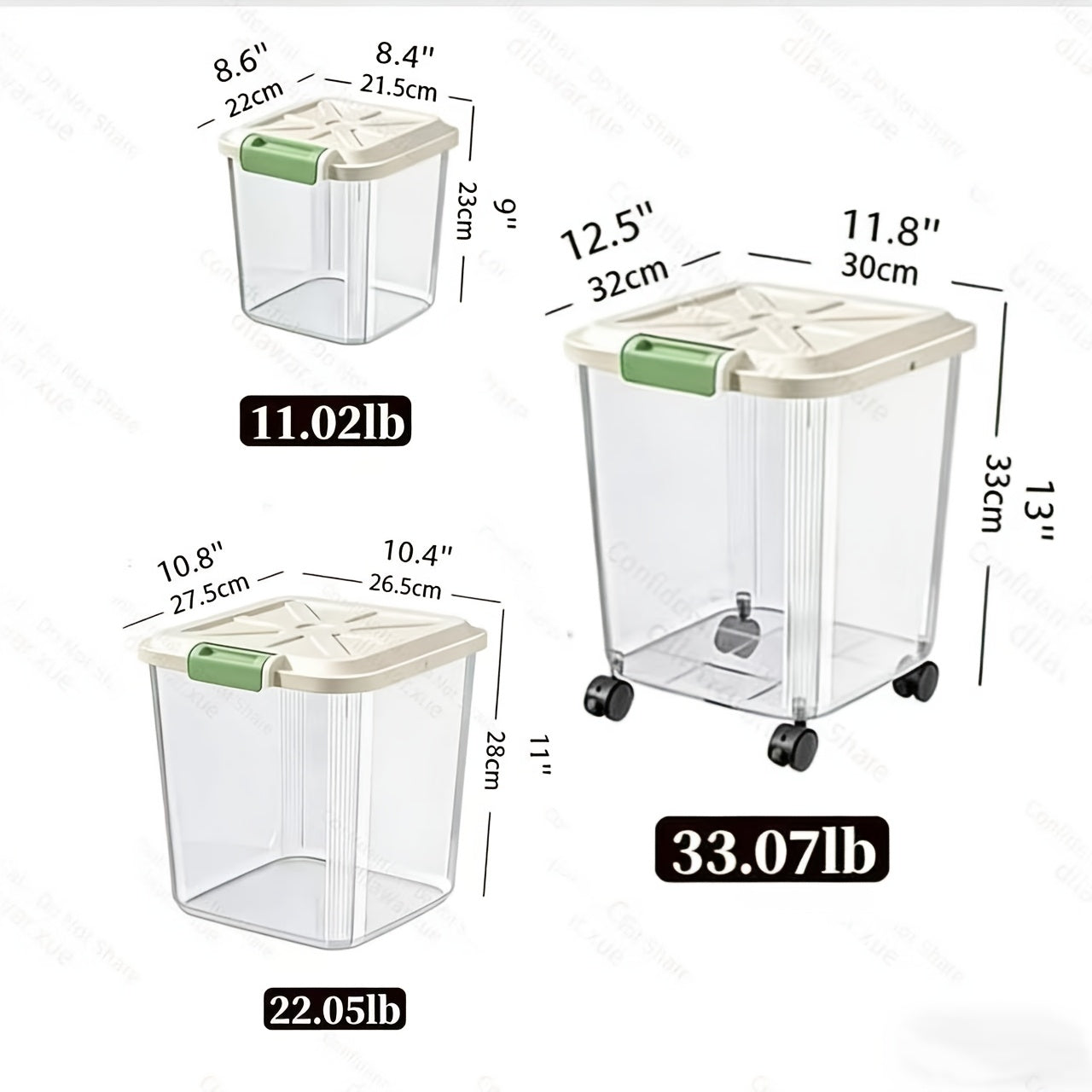 Pet Food Storage Container with Wheels – Lockable Lid Transparent Rolling Bin with Scoop for Dogs Cats & Birds, 11lb / 22lb / 33lb