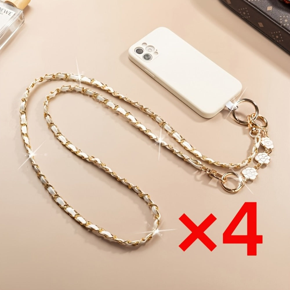 Crossbody Phone Strap Long Chain Pearl Camellia Metal Charm Elegant Lanyard for Women Girls