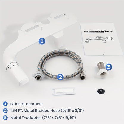 Ultra-Slim Non-Electric Bidet Attachment for Toilet, Self-Cleaning Dual Retractable Nozzles, Adjustable Water Pressure, Fresh Water Sprayer
