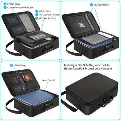 Fireproof Document Bag with Combination Lock - 17x11.8x5 Inch File Organizer, 2000°F Fireproof