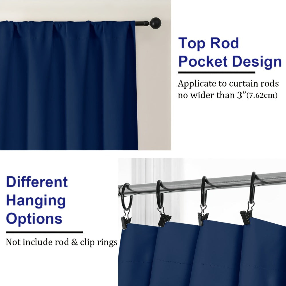 Blackout Curtains 4 Panels Thermal Insulated Room Darkening Drapes, Rod Pocket, Energy Saving, Solid Color for Bedroom & Living Room