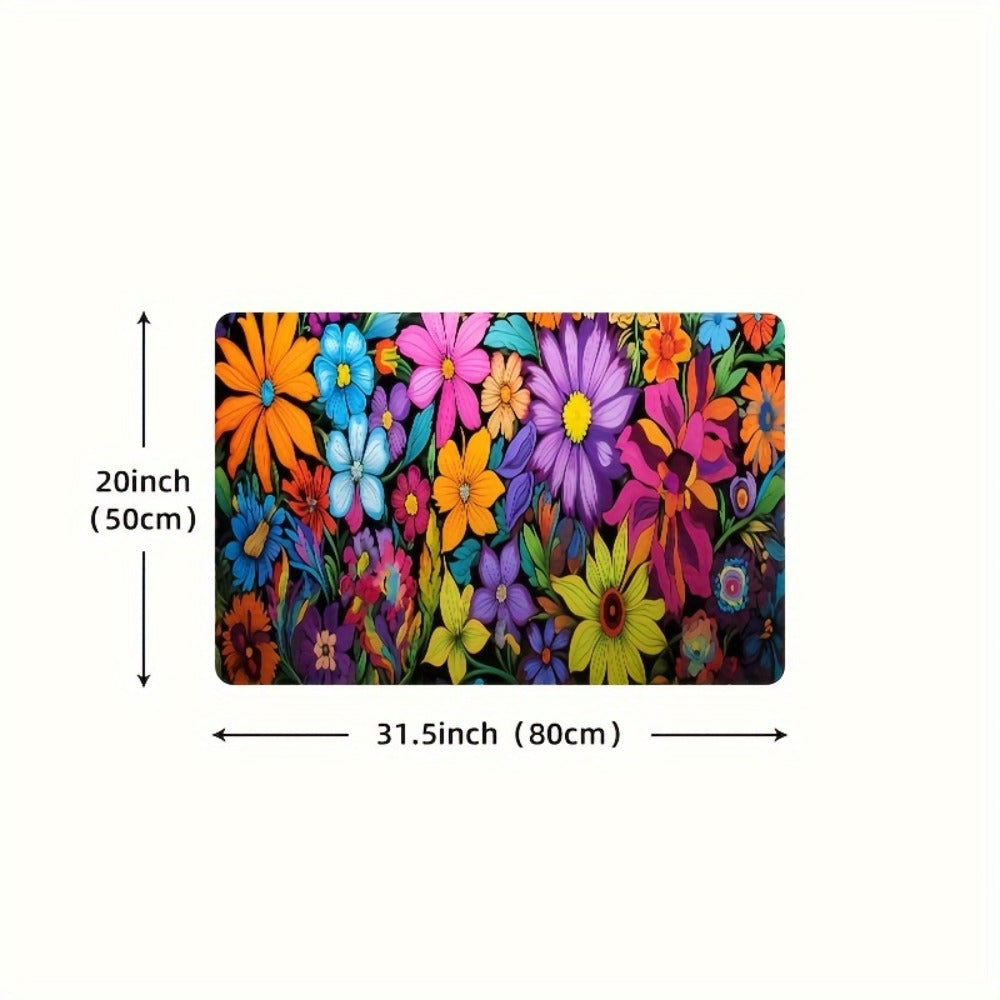 Kitchen Mat Floral Design, Rectangular Rug, 100% Polyester Floor Mat for Kitchen, Bathroom, Laundry Room