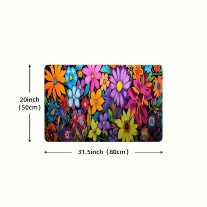 Kitchen Mat Floral Design, Rectangular Rug, 100% Polyester Floor Mat for Kitchen, Bathroom, Laundry Room