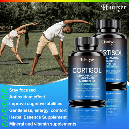 Rhodiola Ashwagandha Stress Capsules with L-Theanine & Magnesium, Cortisol Balance, Deep Sleep & Mood Support Supplement for Women & Men