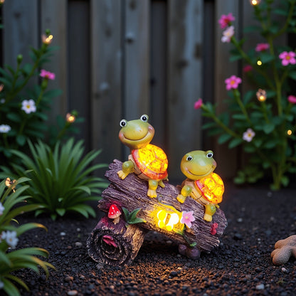 Solar Garden Turtle Statue with 4 LED Lights IP44 Waterproof Resin Frog Face Turtle Figurine Outdoor Decor for Patio Lawn Yard Holiday