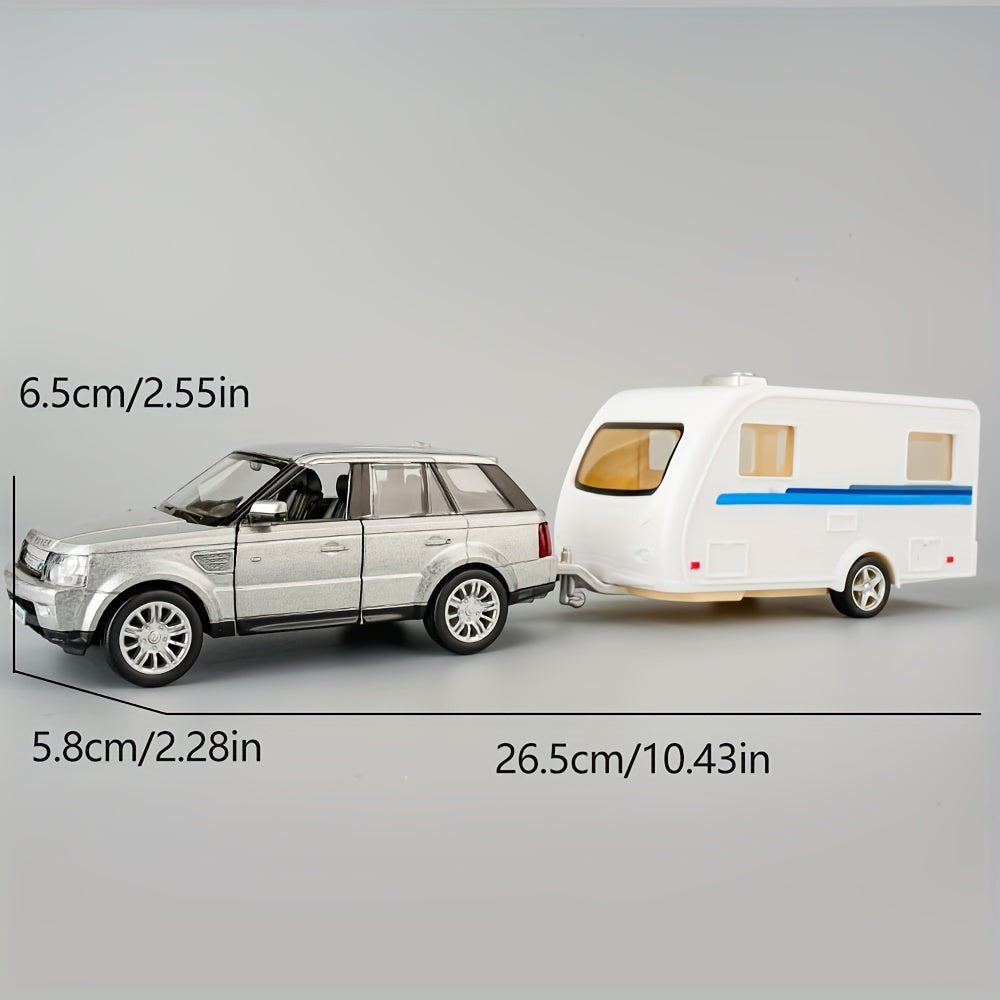 RMZCity 1:36 Scale Zinc Alloy Pull Back Car with Horse Trailer & Horse Vehicle, Openable Doors Diecast Toy Set for Kids & Adults