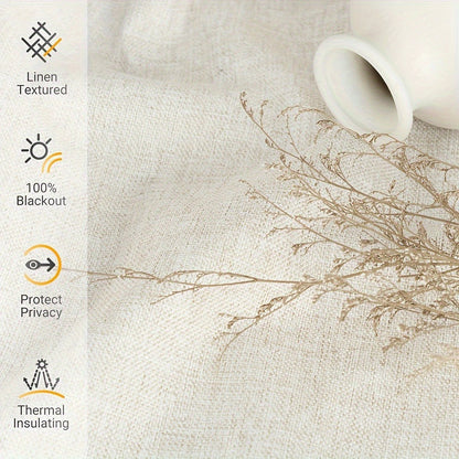 100% Blackout Curtains 4 Panels Faux Linen Textured Thermal Insulated Drapes – Room Darkening Window Curtains for Living Room Bedroom