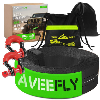 Recovery Tow Strap 4-in-1 Kit 4000-6000 LBS – Off-Road Emergency Strap with D-Ring Shackles, Safety Flag & Storage Bag for Truck, Jeep, ATV