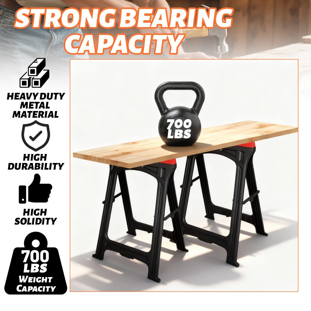 Folding Sawhorse 2 Pack Portable Work Support Horses Foldable Steel Saw Horse Set with Legs for Workshop Garage DIY Projects