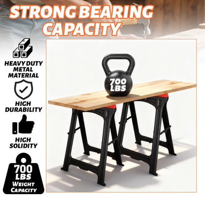 Folding Sawhorse 2 Pack Portable Work Support Horses Foldable Steel Saw Horse Set with Legs for Workshop Garage DIY Projects
