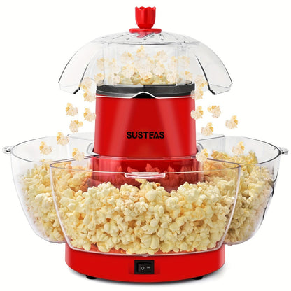 Hot Air Popcorn Maker with 4 Bowls, Oil-Free Electric Popcorn Machine 95% Pop Rate Ready in 3 Min