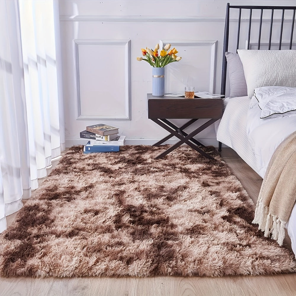 Area Rug Fluffy Faux-Fur Shag in Solid, Tie-Dye and Ombre Colors with Six available Room Sizes
