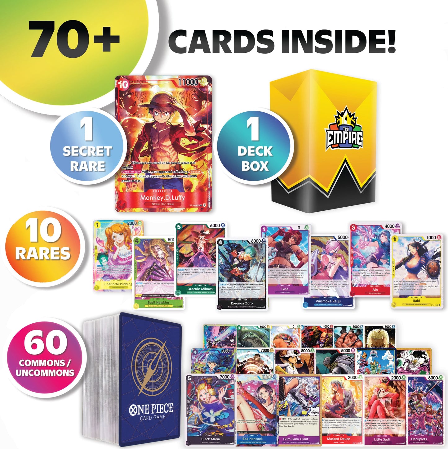 Card Game 70-Plus Anime Pirate Card Assortment with 60 Mixed Cards and Included Storage Box