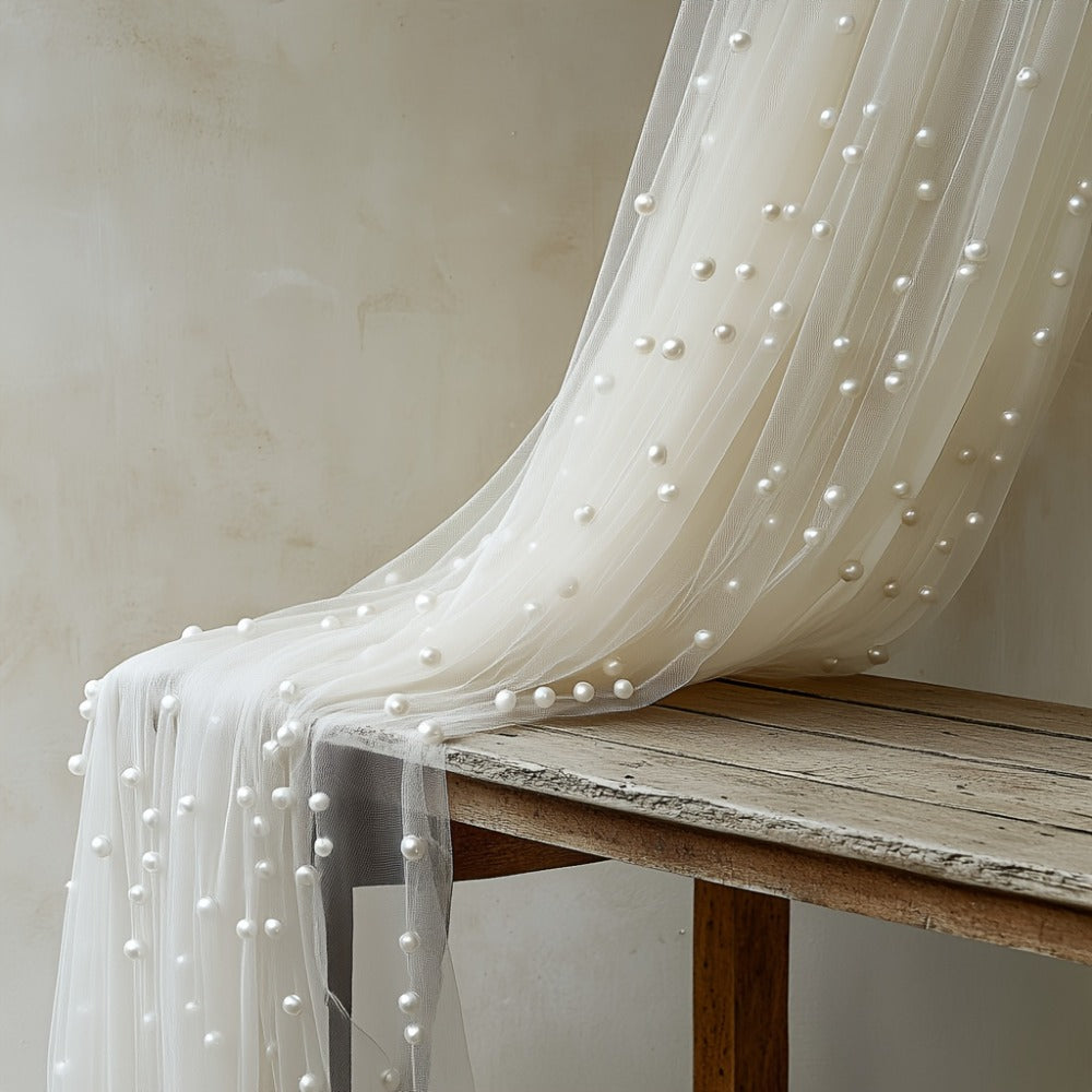 White Pearl Sheer Tulle Fabric Roll 160x300cm – Elegant Organza Mesh for Wedding Backdrop Table Skirt Window Drape Party Decoration Bridal