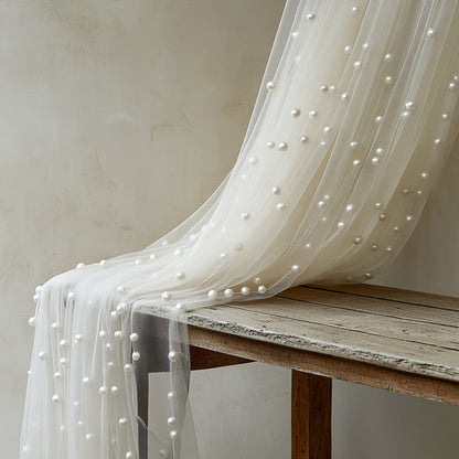White Pearl Sheer Tulle Fabric Roll 160x300cm – Elegant Organza Mesh for Wedding Backdrop Table Skirt Window Drape Party Decoration Bridal
