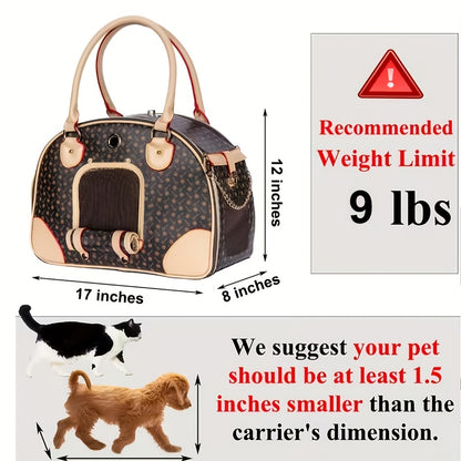 Pet Carrier Bag Luxury Faux Leather Handbag for Small Dogs & Cats – Premium Puppy Cat Carrier Purse for Outdoor Travel, Walking