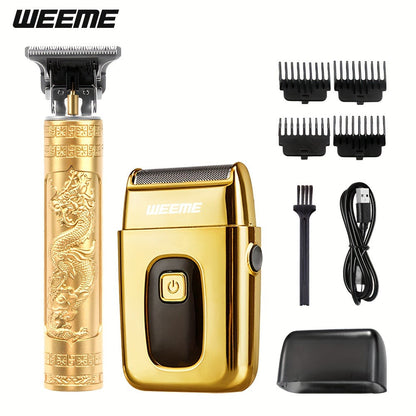 Men's Electric Hair Trimmer and Beard Trimmer 2-Piece Set Cordless Hair Clipper Short Beard for Everyday Face, Beard and Body Grooming