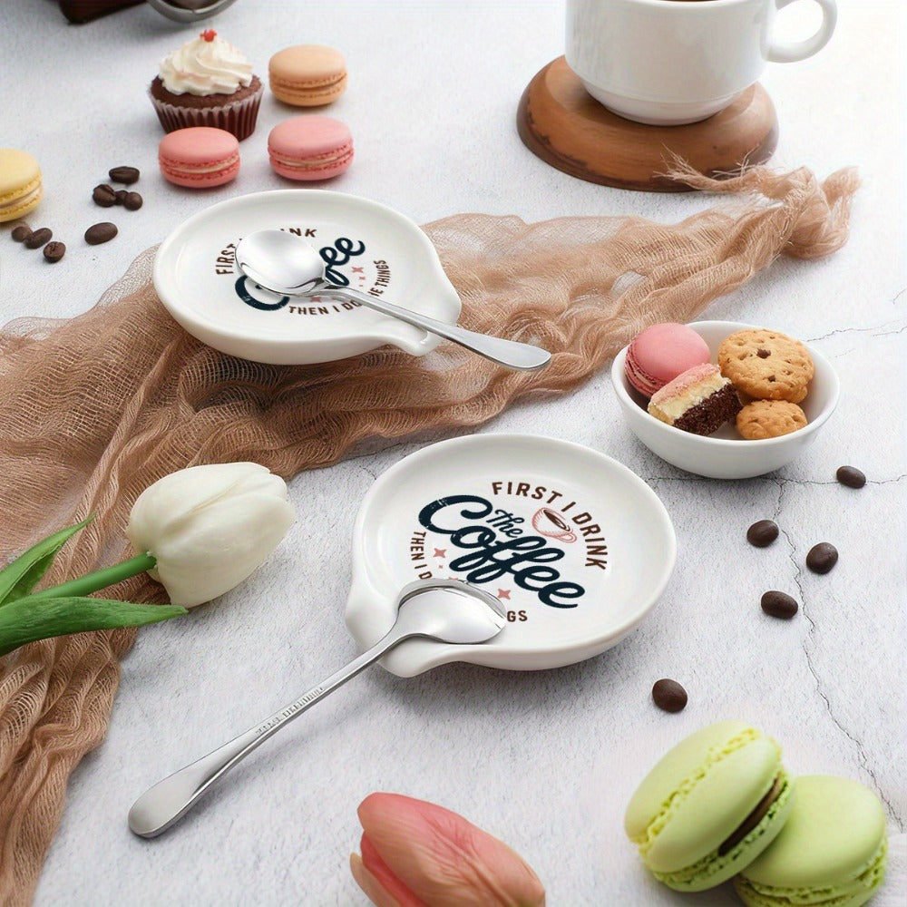 Ceramic Spoon Rest Funny Coffee Quote, "A Cup of No Return" Ceramic Utensil Holder for Coffee & Tea Spoons