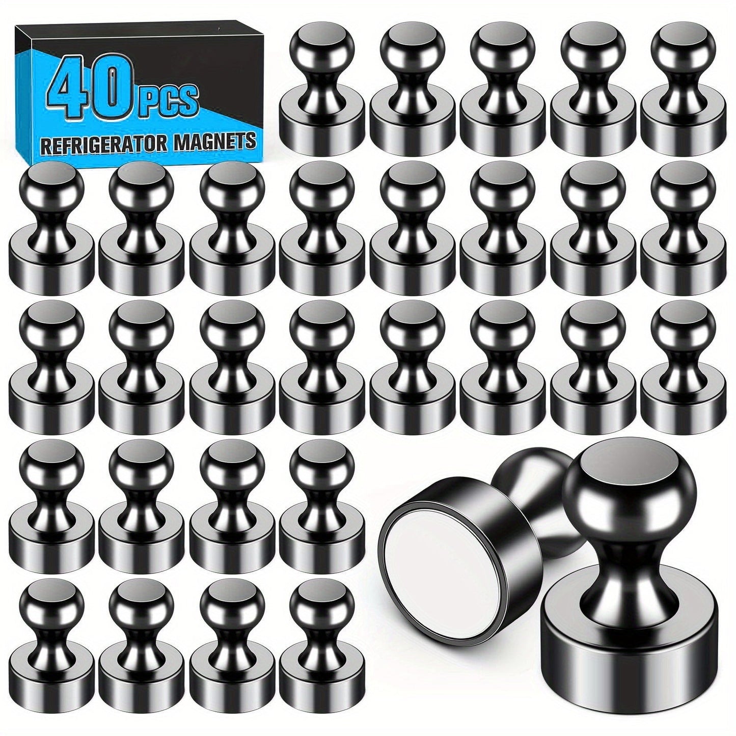 Refrigerator Magnets 40 Pack Black Round Fridge Magnets Strong Whiteboard Magnets for Home Cooking, Dining and Outdoor Meals