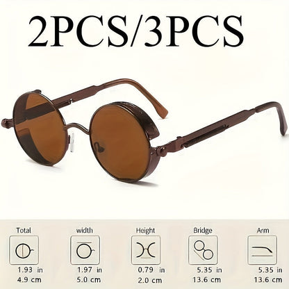 Retro Round Metal Frame Glasses with Spring Hinges Brown Decorative Lenses Lightweight Durable Vintage Circle Eyewear for Men Women Casual