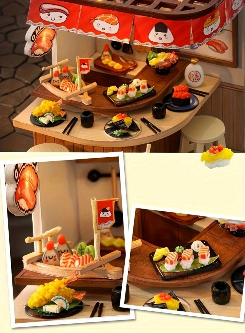 DIY Wooden Tiny House Kit with Dust Cover, Handmade Miniature Dollhouse Puzzle, 3 Themes Afternoon Tea Rotating Food House Moon Magic