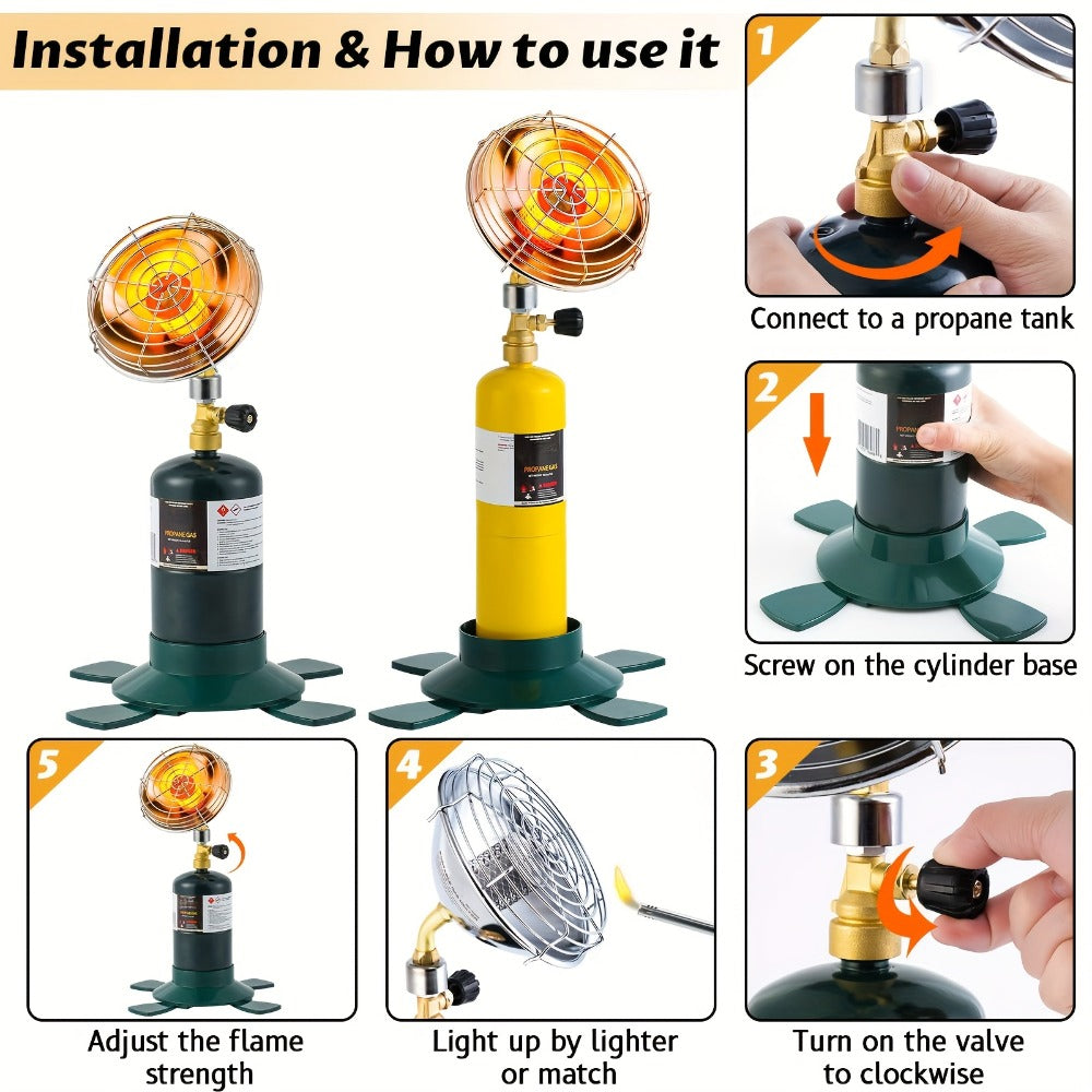 Portable Propane Heater 6200BTU Camping Outdoor - Propane Tank Holder with Control Valve, Compact Space Heater for Tent