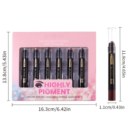 Waterproof Eyeshadow Pencil Set 6 Colors, Metallic & Matte Glitter Highlight Eyeliner Crayons, Smudge-Proof Eye Makeup