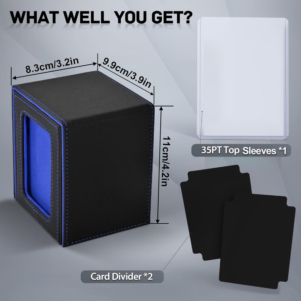 Windowed Trading Card Deck Box with Two Dividers and Five Black Accent Color Options for Organized Storage