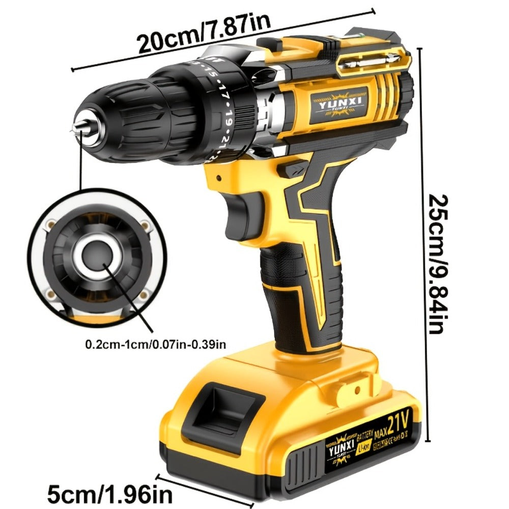 Cordless Impact Drill Set 21V, Electric Power Drill with 2.0Ah Battery, Fast Charger, Screwdriver Bits
