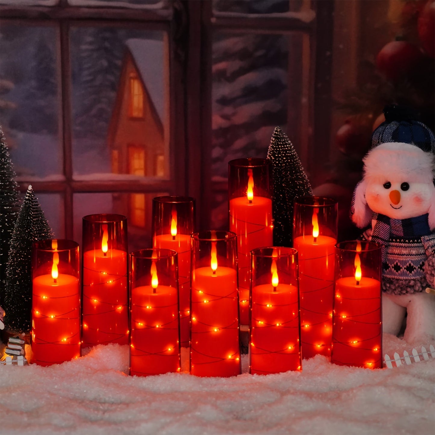 Flameless LED Candles with Remote Control Timer and Star String Lights Set of 5 or 7 Pillar Candles for Wedding Garden Home Decor
