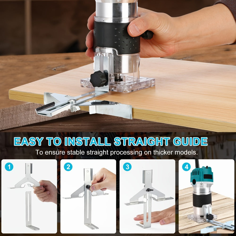 Six-Speed 800W Laminate Trimmer with Clear Base, Shaft Lock and Guide Accessories in Blue Housing