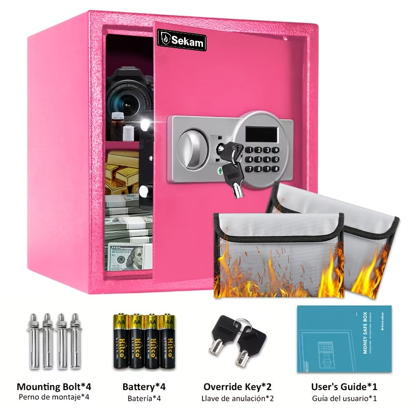 Fireproof Home Safe Box with Digital Keypad and Key Lock Steel Security Safe for Money for Entryways, Bedrooms and Living Spaces