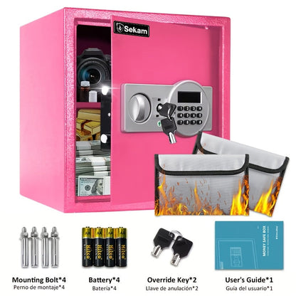 Fireproof Home Safe Box with Digital Keypad and Key Lock Steel Security Safe for Money for Entryways, Bedrooms and Living Spaces