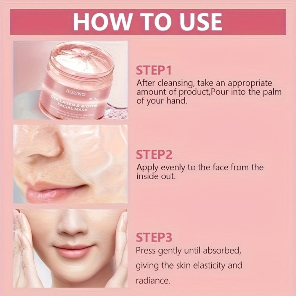 Face Mask, ROZINO Collagen and Biotin Gel Formula in a 50g Jar for Day or Night External Facial Use