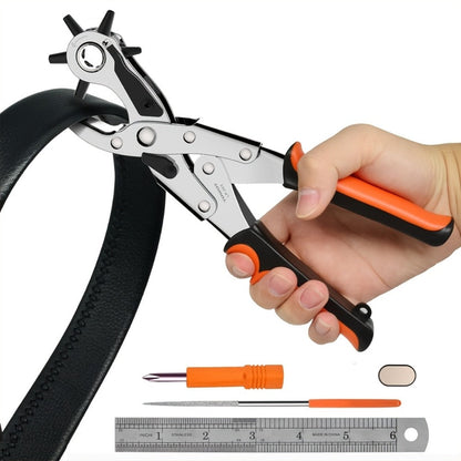 Leather Hole Punch for Belt – Heavy Duty 6-Hole Rotary Belt Puncher Kit for Saddles Shoes Fabric DIY Craft Projects Upgraded Round Hole
