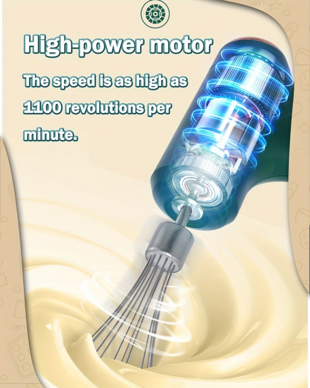 Cordless Electric Hand Mixer Mini USB Rechargeable Whisk Beater 1500RPM for Whipping Cream for Home Cooking, Dining and Outdoor Meals