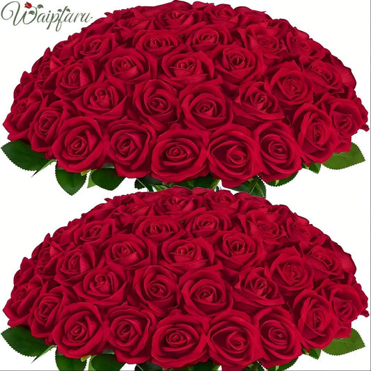 Artificial Flowers Long-Stem Velvet Rose Set in 50 or 100-Piece Variant Options across Five Colors