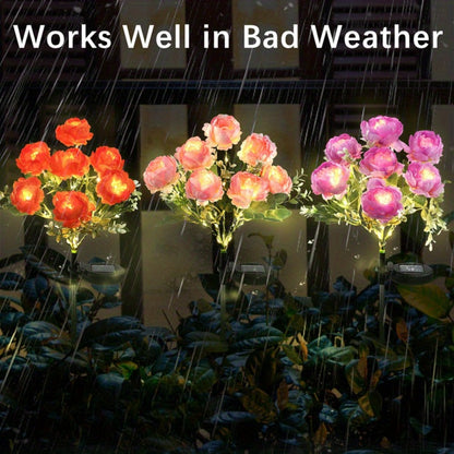 Solar Garden Lights 2-Pack Peony Flower Stakes, 84 LEDs, IP65 and Four Bloom Colors for Yard Decor