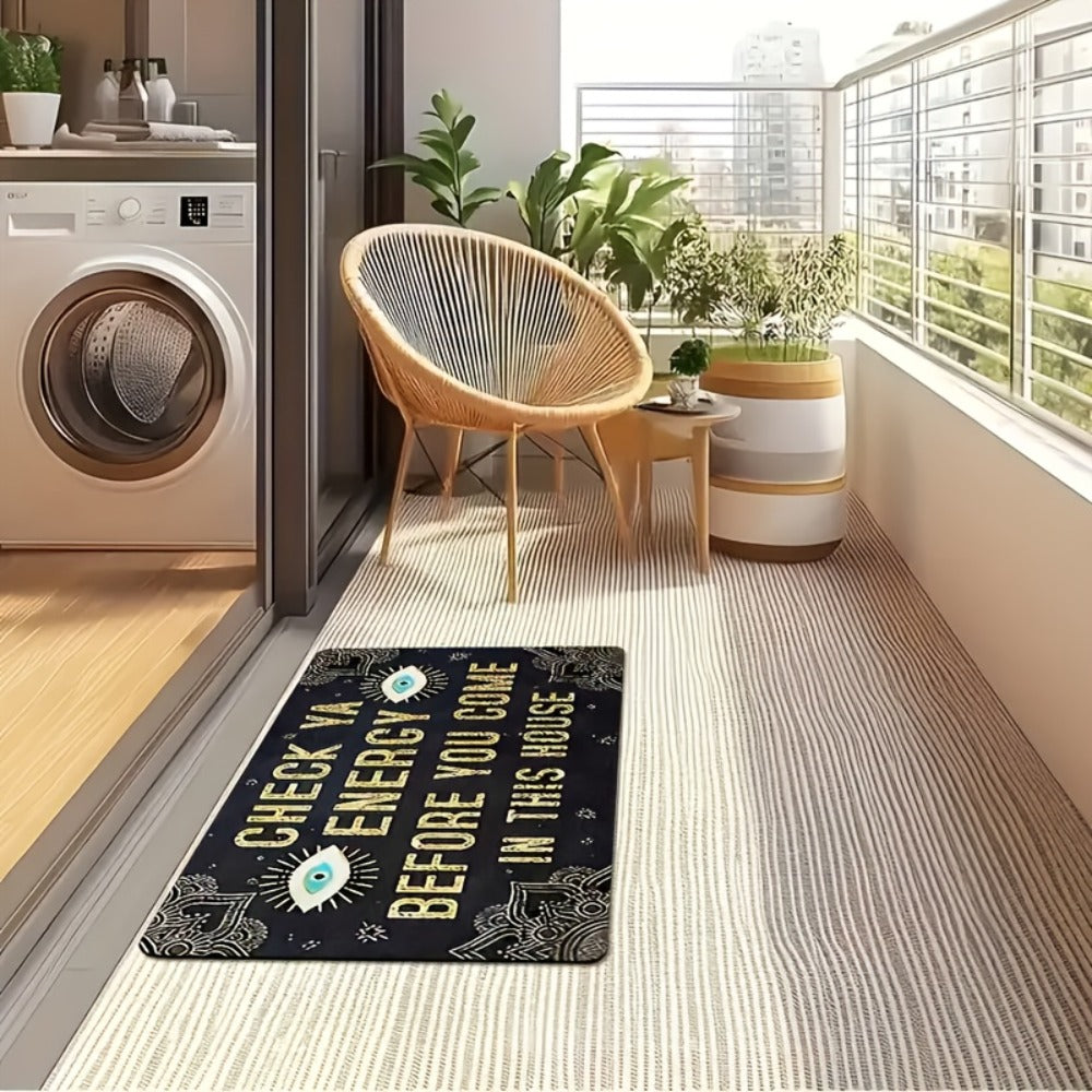 Funny Doormat Check Ya Energy Before You Come In This House Anti-Slip Back Entrance Indoor for Entryways, Bedrooms and Living Spaces