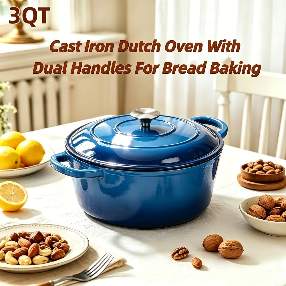 3QT Enameled Cast Iron Dutch Oven with Dual Handles, Fitted Lid and Three Color or Style Options
