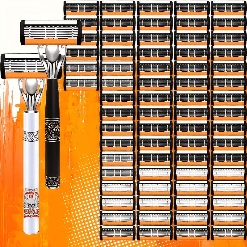 Double Edge Safety Razor Set for Men 72 Blades & 2 Non-Slip Metal Handles – Classic Ultra-Sharp Replaceable Blades for Smooth Close Shave