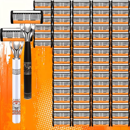 Double Edge Safety Razor Set for Men 72 Blades & 2 Non-Slip Metal Handles – Classic Ultra-Sharp Replaceable Blades for Smooth Close Shave