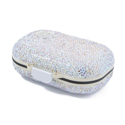 Seven-Compartment Travel Pill Organizer in Nine Square or Oblong Rhinestone Color Checkouts