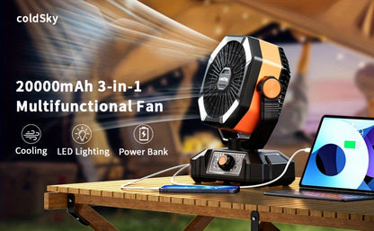 Camping Fan Battery Powered 20000mAh, Dual Motor 8-Speed Portable Tent Fan with Remote Control, 4 LED Lanterns and Hanging Hook