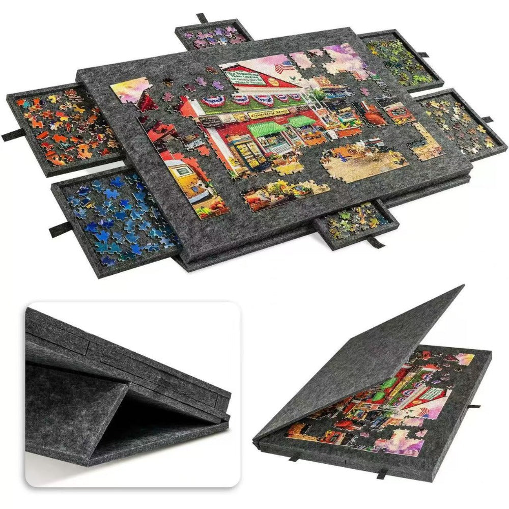 Gray Puzzle Board Collection with 1000- or 1500-Piece Sizes, Drawer and No-Drawer Options in Five Models