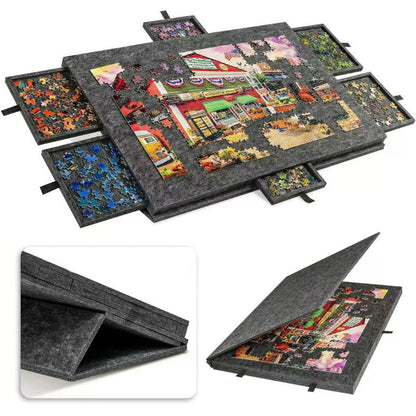 Gray Puzzle Board Collection with 1000- or 1500-Piece Sizes, Drawer and No-Drawer Options in Five Models