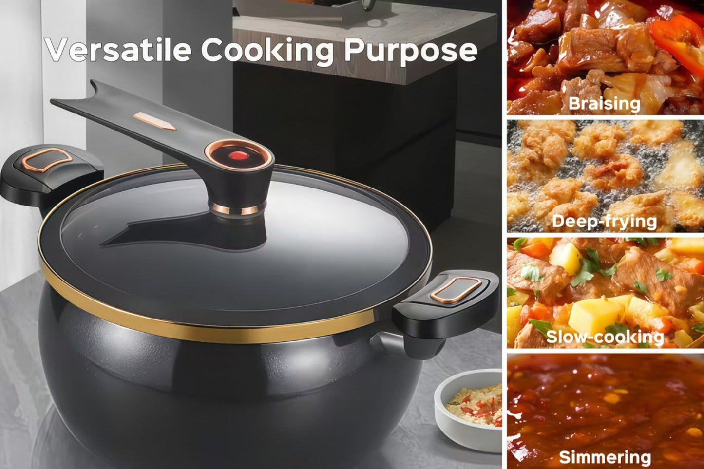 Non-Stick Soup Pot with Twist-Lock Handle | Large Capacity Stew Pot Compatible with Gas Stove Induction Cooker Open Fire | Multi-Function